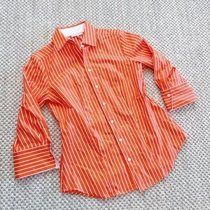 Hinson Wu 3/4 Striped Button-up Blouse 100% Cotton Orange and white Size 2